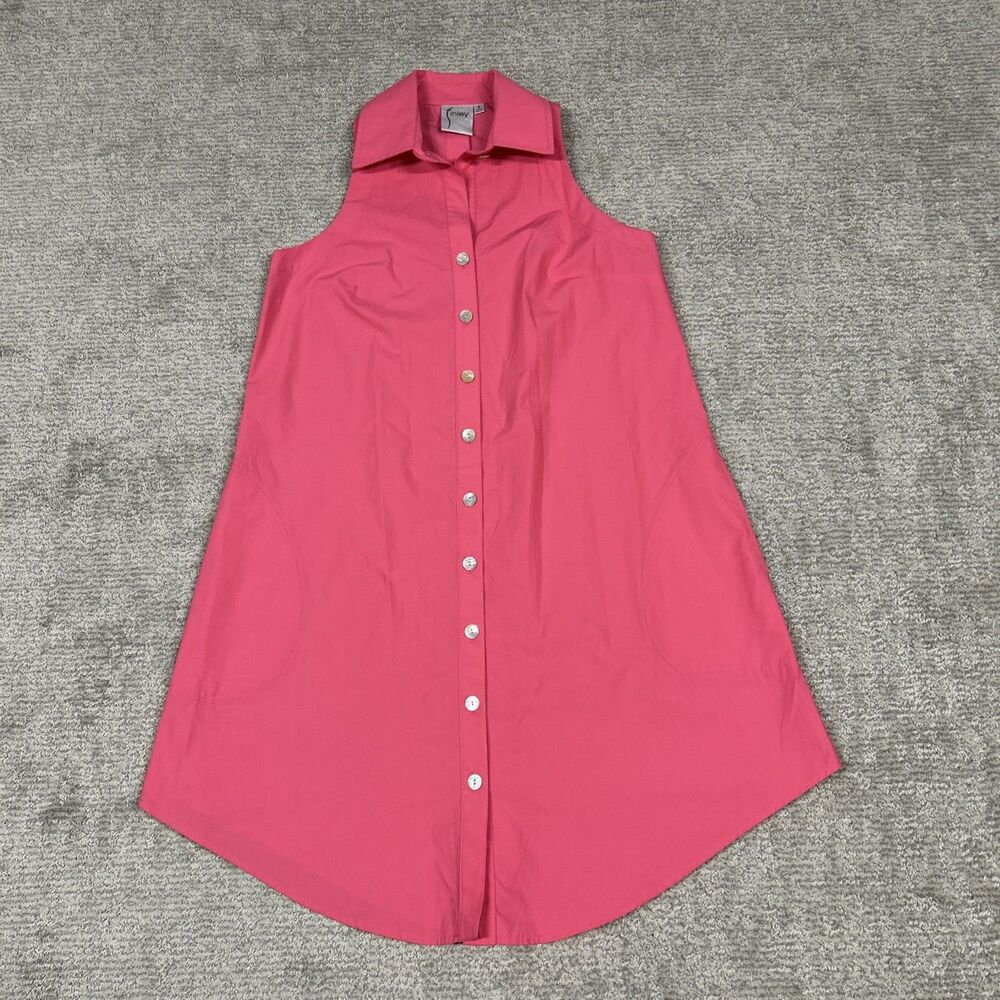 Finley Shirt Dress Womens Small Sleeveless Pink Cotton Pockets Button Up USA